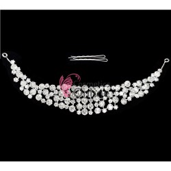 Tiara Ti005AA argintie pentru mirese cu cristale din sticla + 2 agrafe